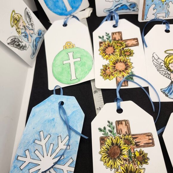 Hand Crafted Winter Christmas Gift Tags Thank You Cards Set of 12 - Picture 2 of 6